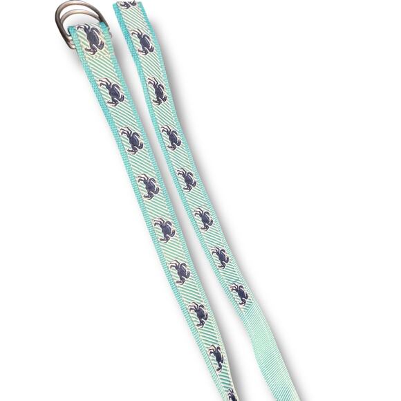 LL Bean Crab Ribbon Belt Sz Medium Large Aqua Blue Turquoise Blue D Ring 43" - Picture 9 of 12